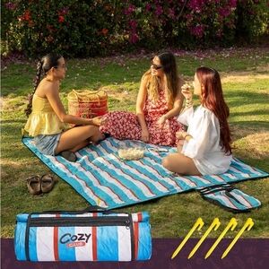 Cozy Club Waterproof Picnic Blanket 60x70 Foldable Beach Mat w Strap